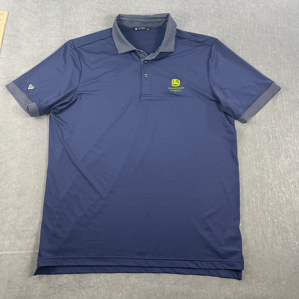 John Deere Classic Levelwear Men L Navy Blue Polo Shirt Golf Performance